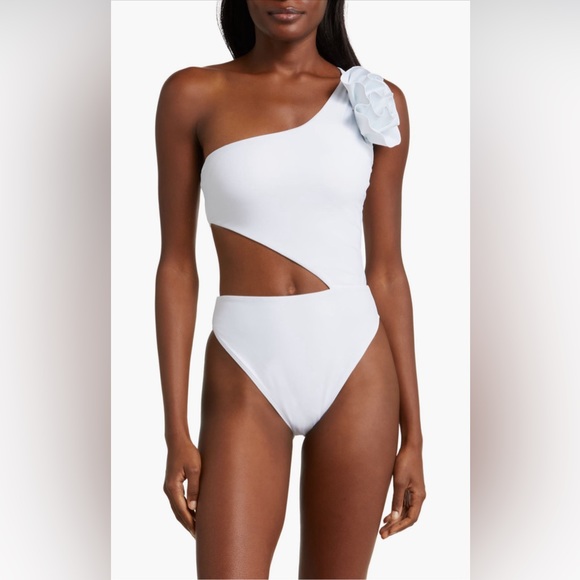 ✭*:゜☆tomomi Shop゜:*✭ Ramy Brook Nyomi Ruffle Cutout One-Piece Swimsuit, White, Medium, $238